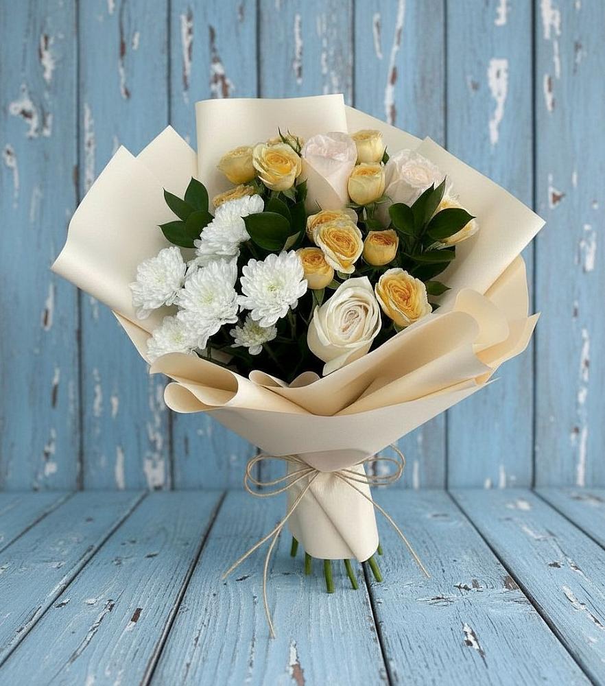 Букет цветов из: Розы и Хризантемы в Краснокаменске Забайкальского края
