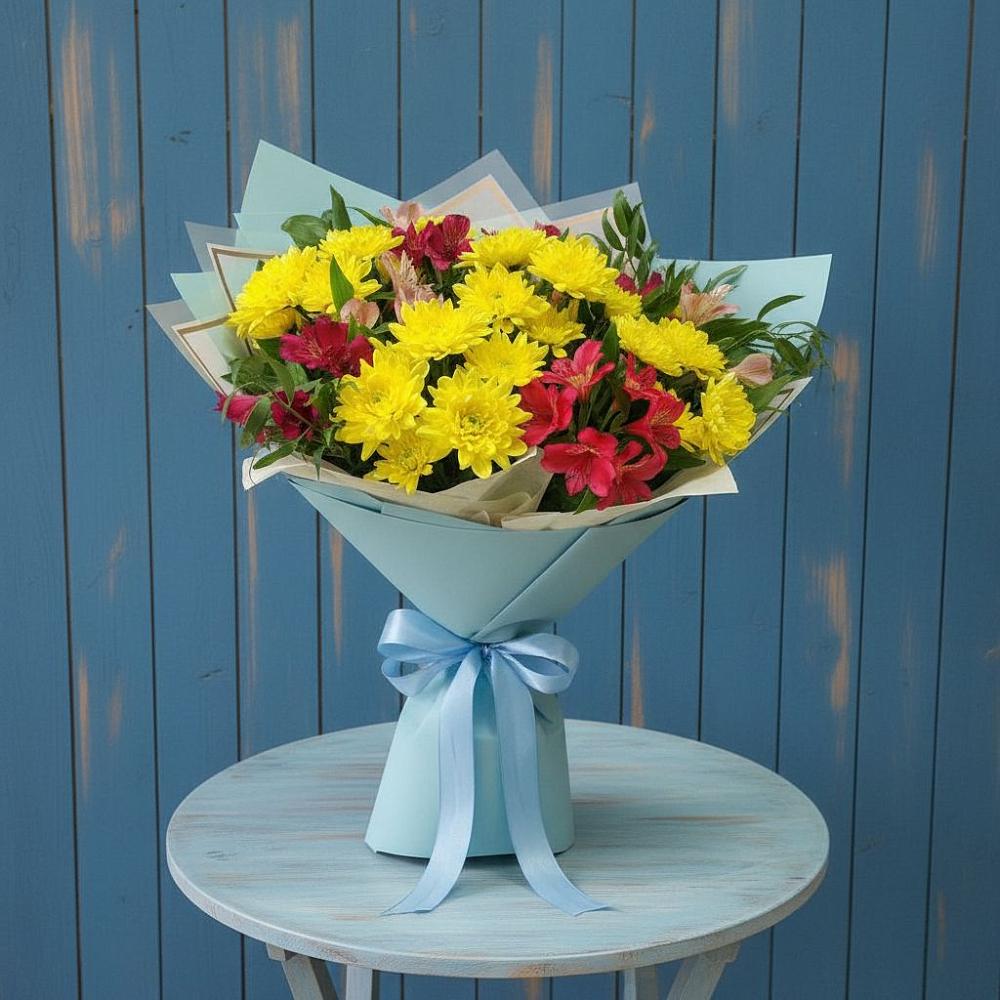 Букет цветов из: Альстромерии и Хризантемы в Краснокаменске Забайкальского края