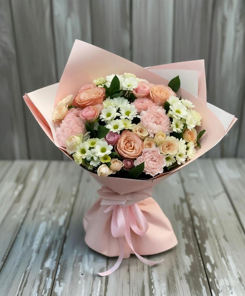 Букет цветов из: Гвоздики, Розы и Хризантемы в Краснокаменске Забайкальского края