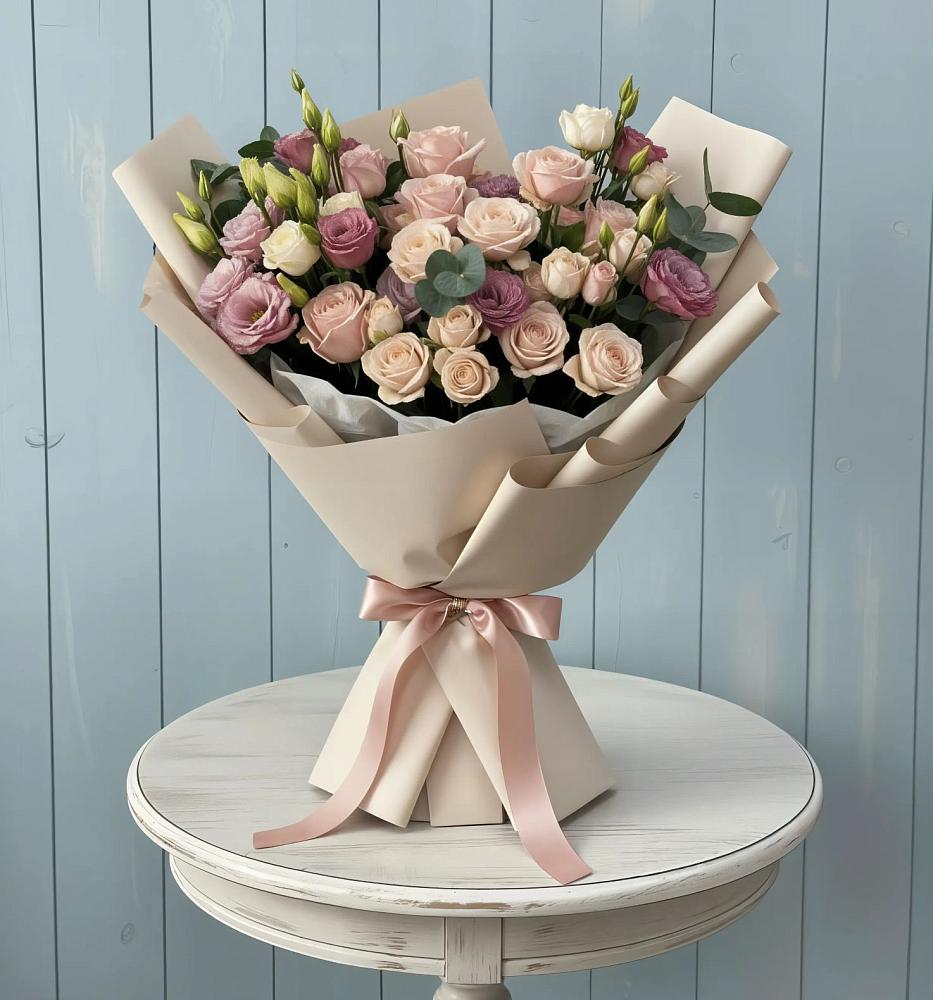 Букет цветов из: Розы и Лизиантусы в Краснокаменске Забайкальского края