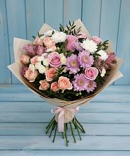 Букет цветов из:  Хризантемы, Розы и Альстромерии в Краснокаменске Забайкальского края